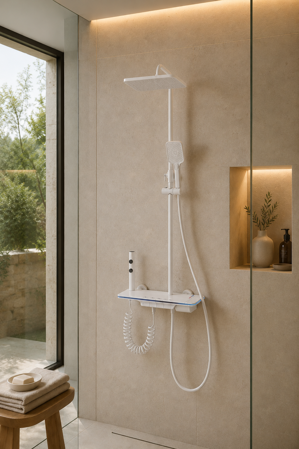 Colonne de douche thermostatique à écran LED blanche