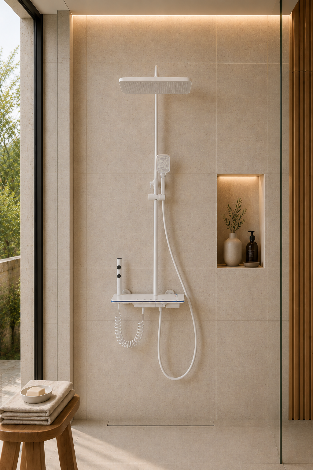 Colonne de douche thermostatique à écran LED blanche