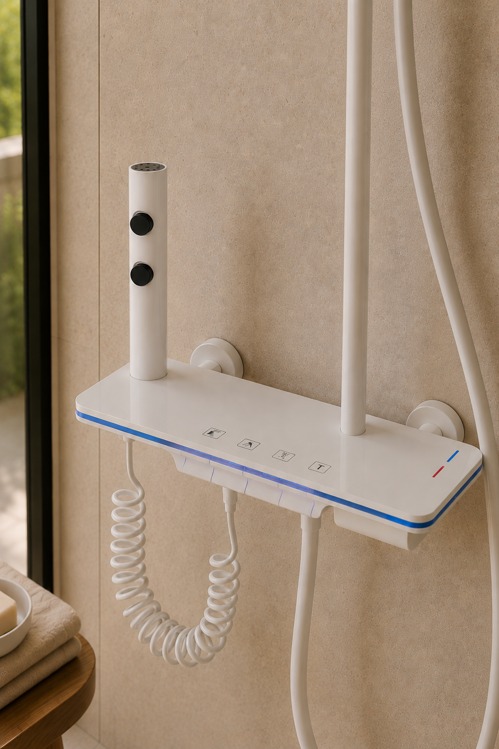 Colonne de douche thermostatique à écran LED blanche