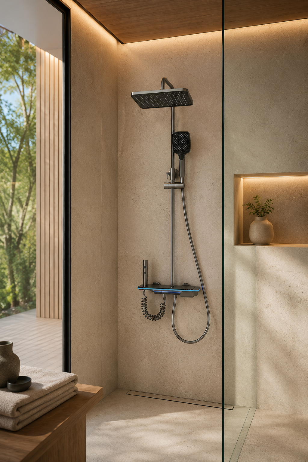 Colonne de douche thermostatique à écran LED grise