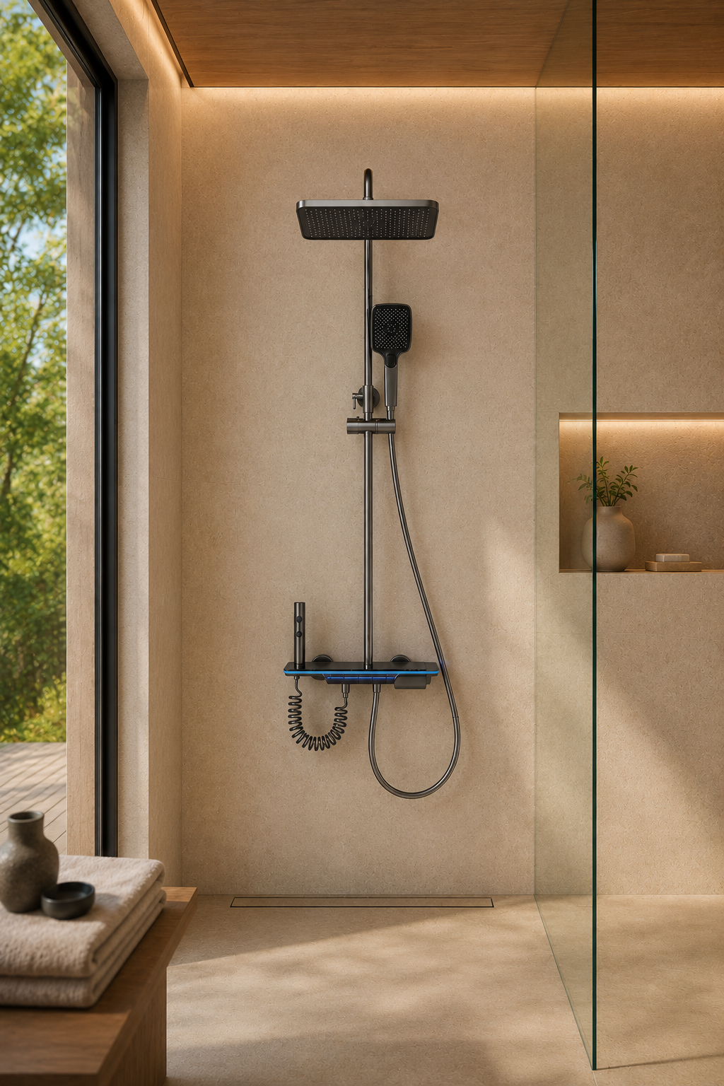 Colonne de douche thermostatique à écran LED grise