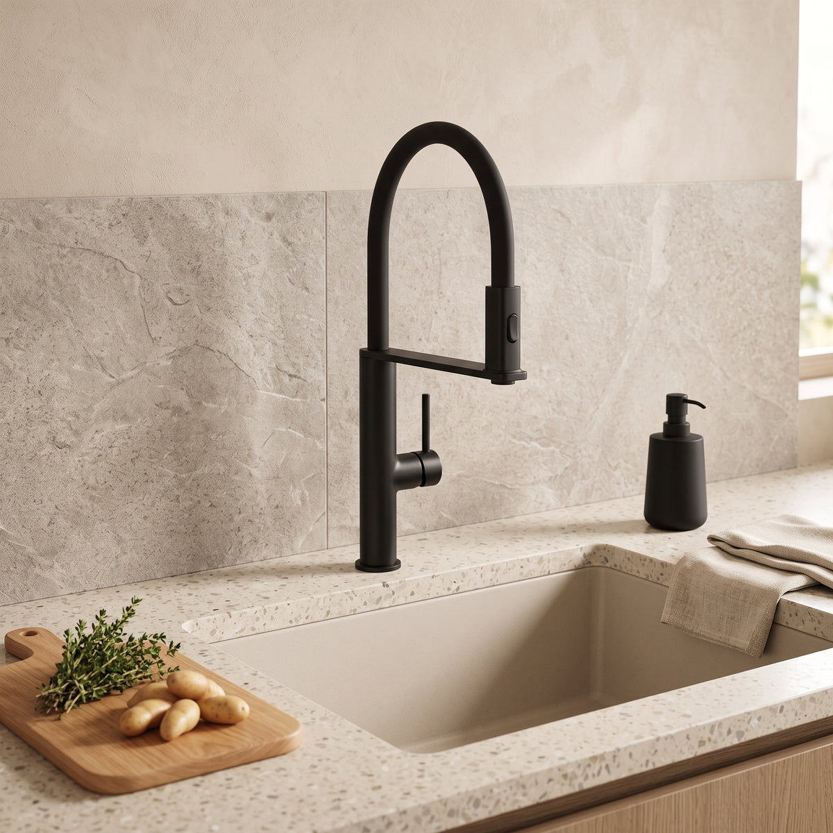Robinet de cuisine professionnel col flexible noir mono-commande