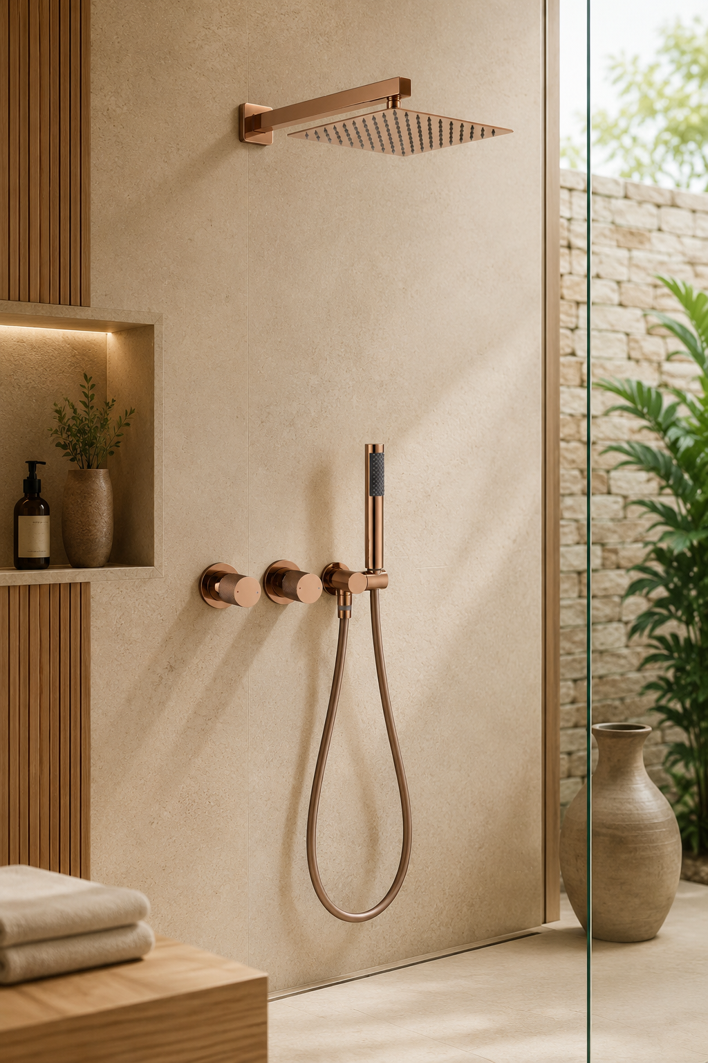 Colonne de douche en laiton or rose