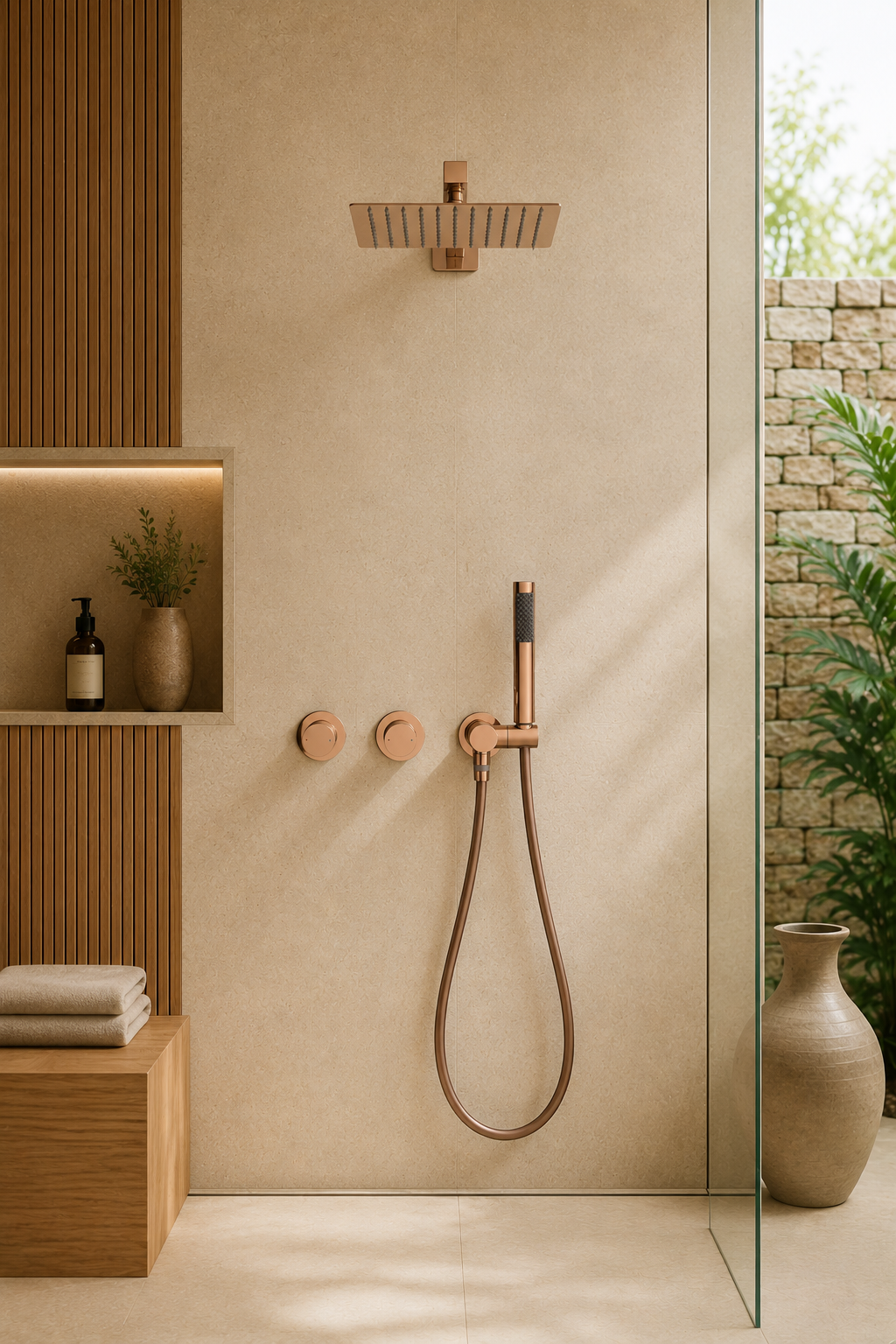 Colonne de douche en laiton or rose