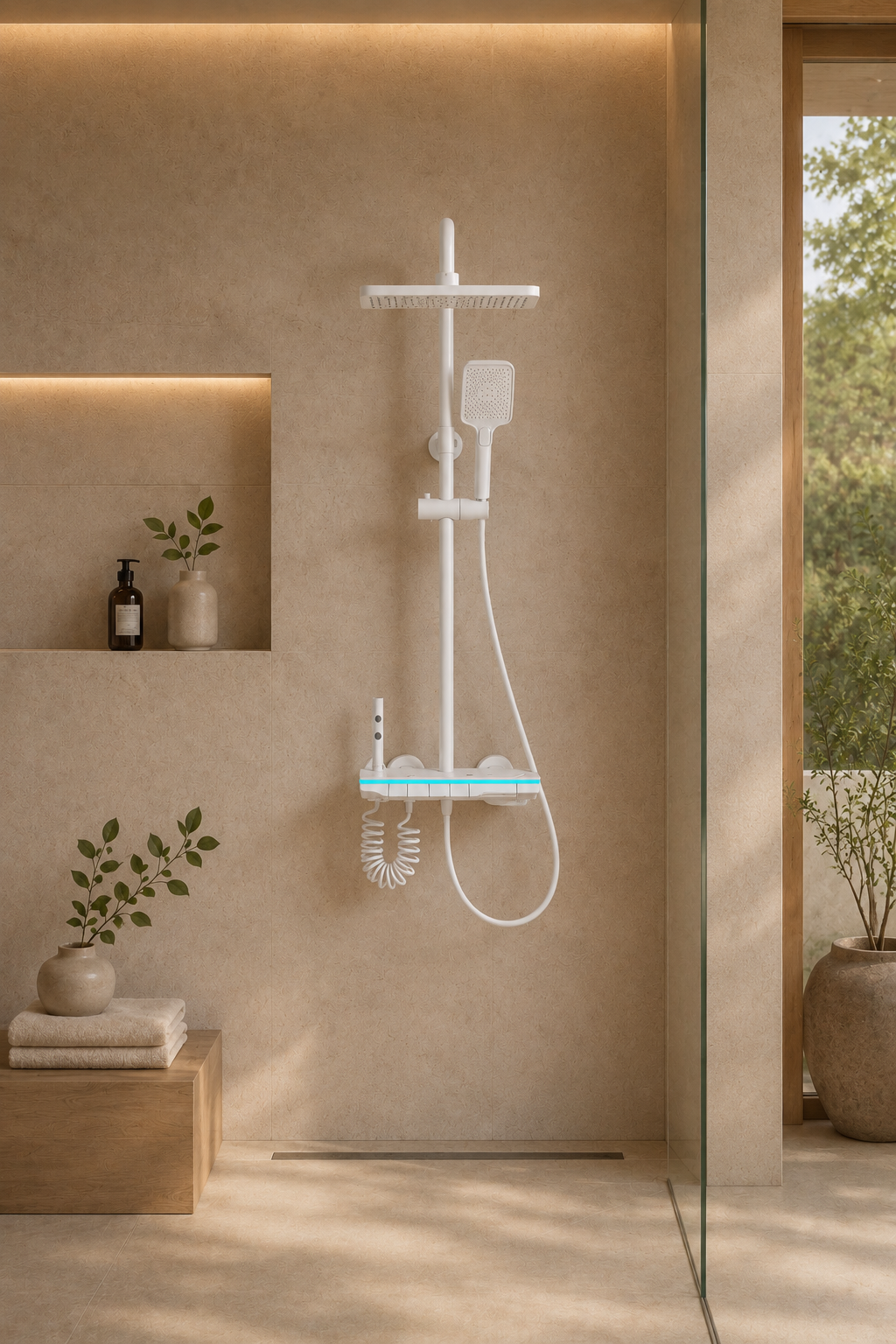 Colonne de douche thermostatique blanche