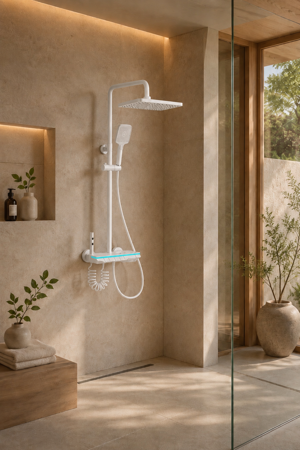 Colonne de douche thermostatique blanche