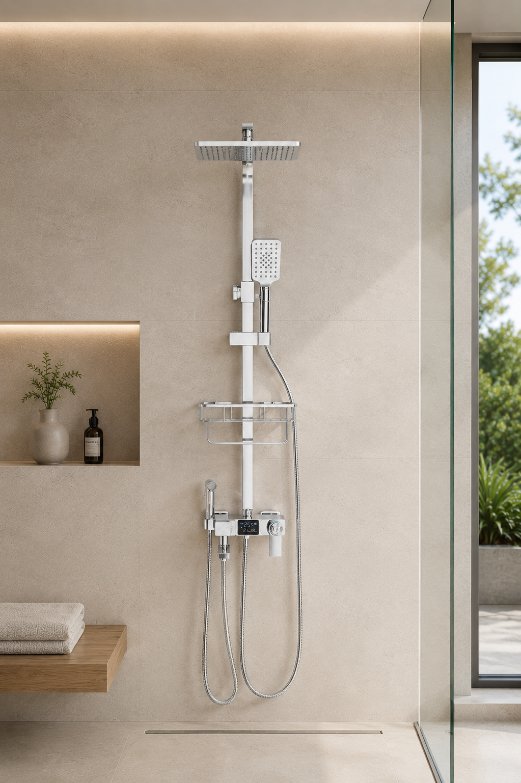 Colonne de douche thermostatique chromée