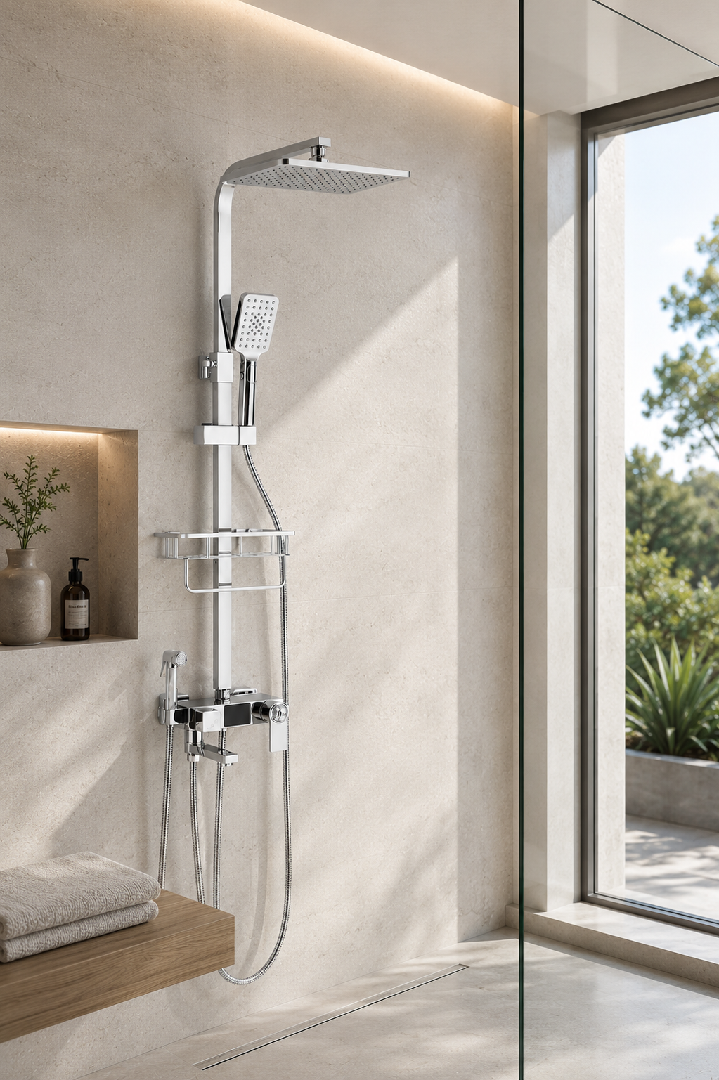 Colonne de douche thermostatique chromée