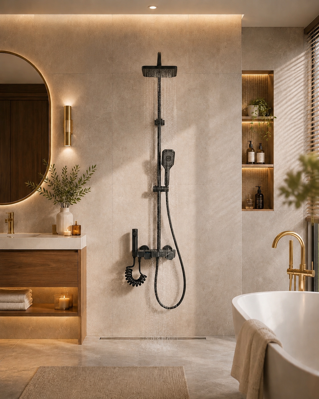 Colonne de douche noire 4 fonctions