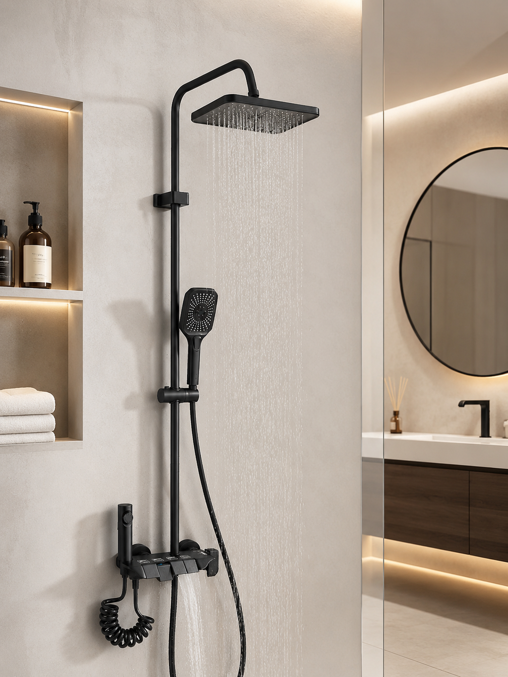 Colonne de douche noire 4 fonctions