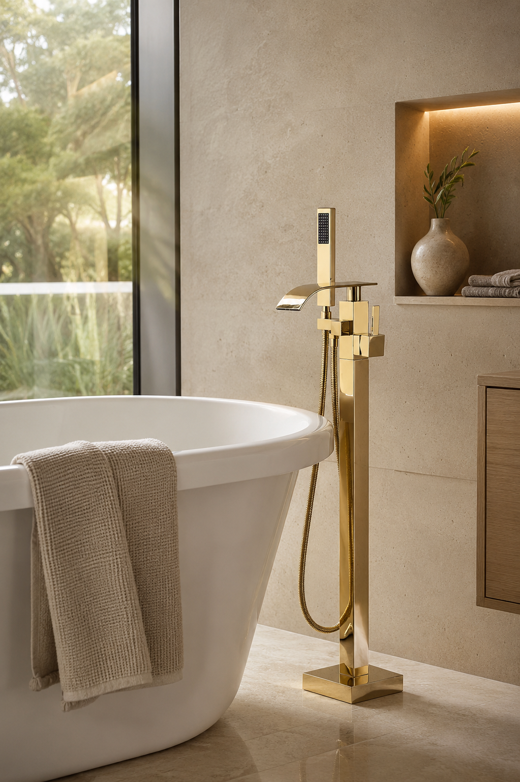 Colonne de douche baignoire or brillant