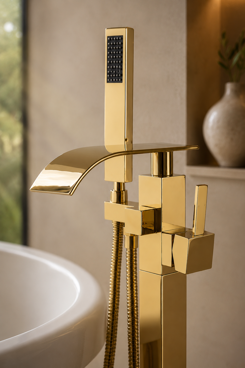 Colonne de douche baignoire or brillant