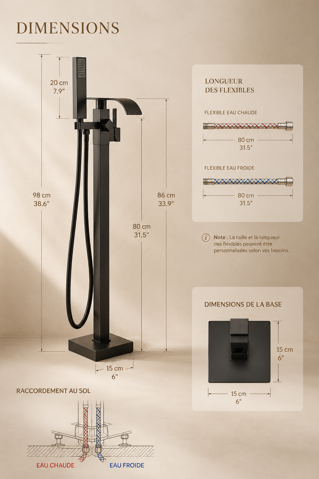 Colonne de douche baignoire or brillant