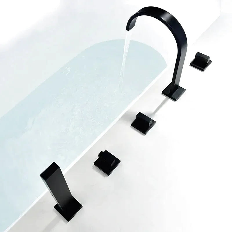 Robinet baignoire noir mat 5 trous design carré