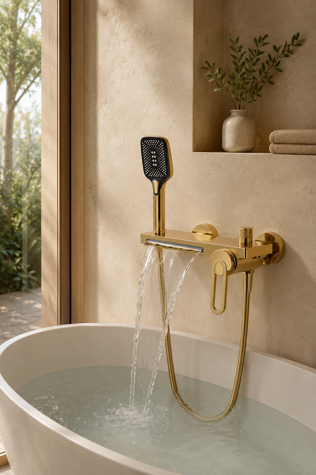 Colonne de douche baignoire dorée