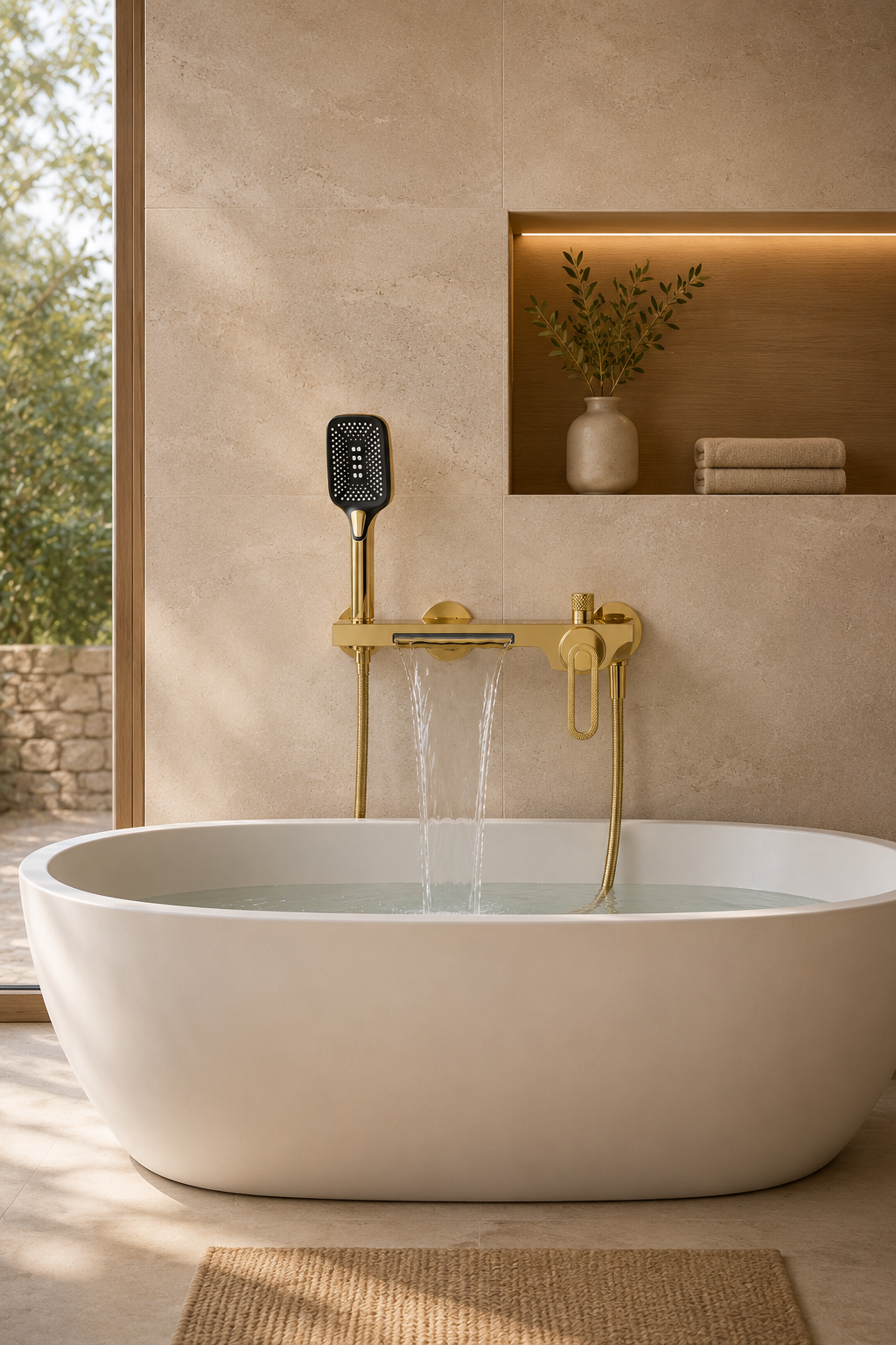 Colonne de douche baignoire dorée