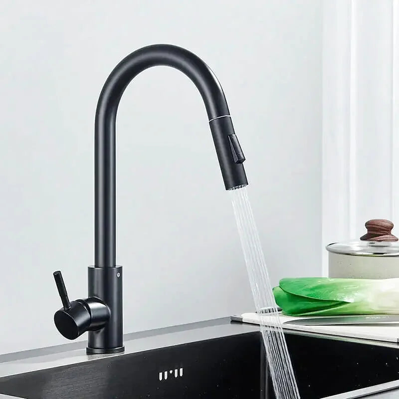 Robinet de cuisine noir mat base ronde à douchette extractible