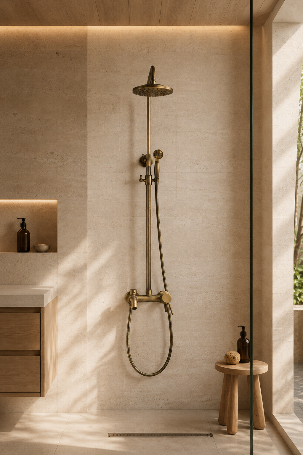Colonne de douche-baignoire rétro en laiton à mitigeur