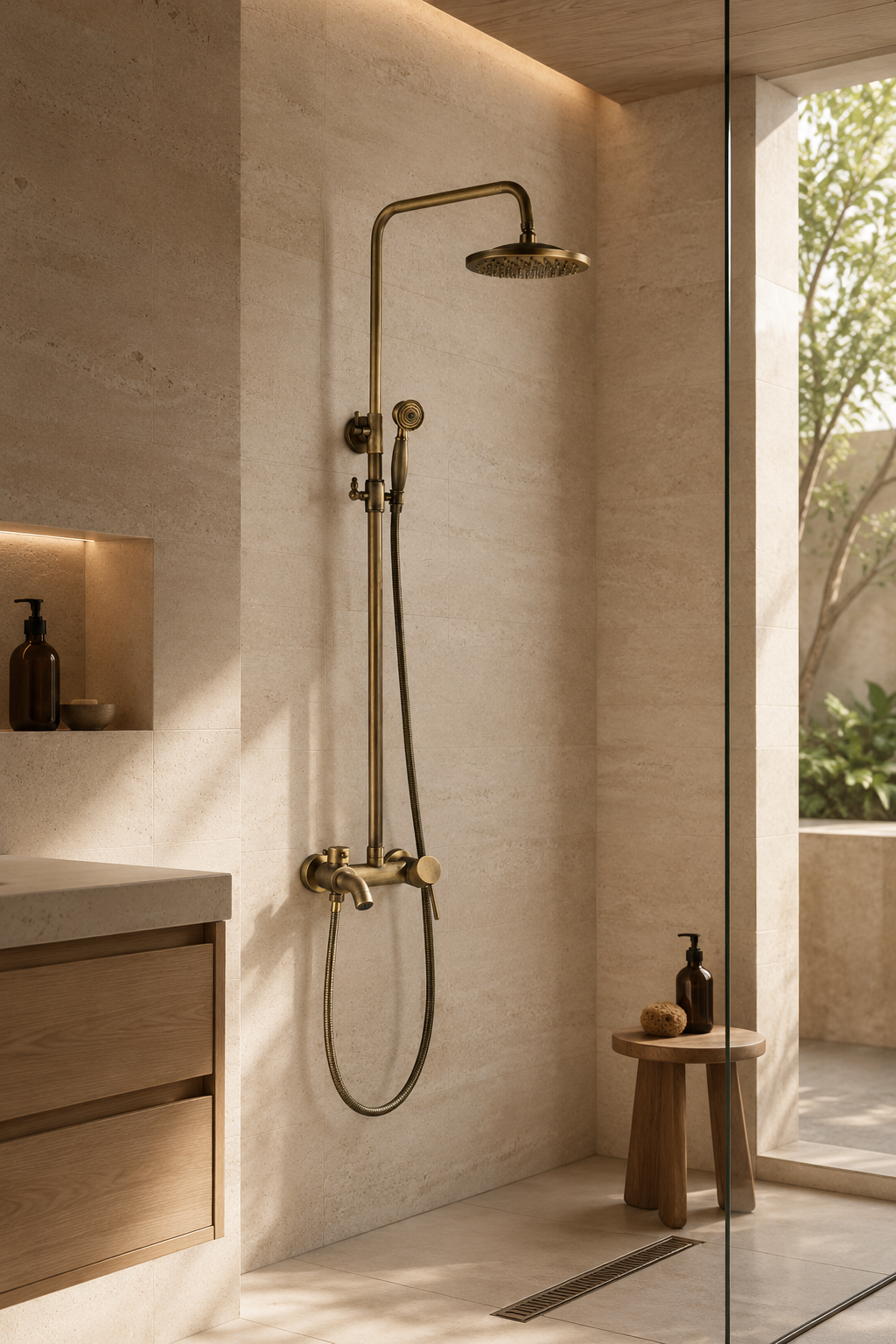 Colonne de douche-baignoire rétro en laiton à mitigeur