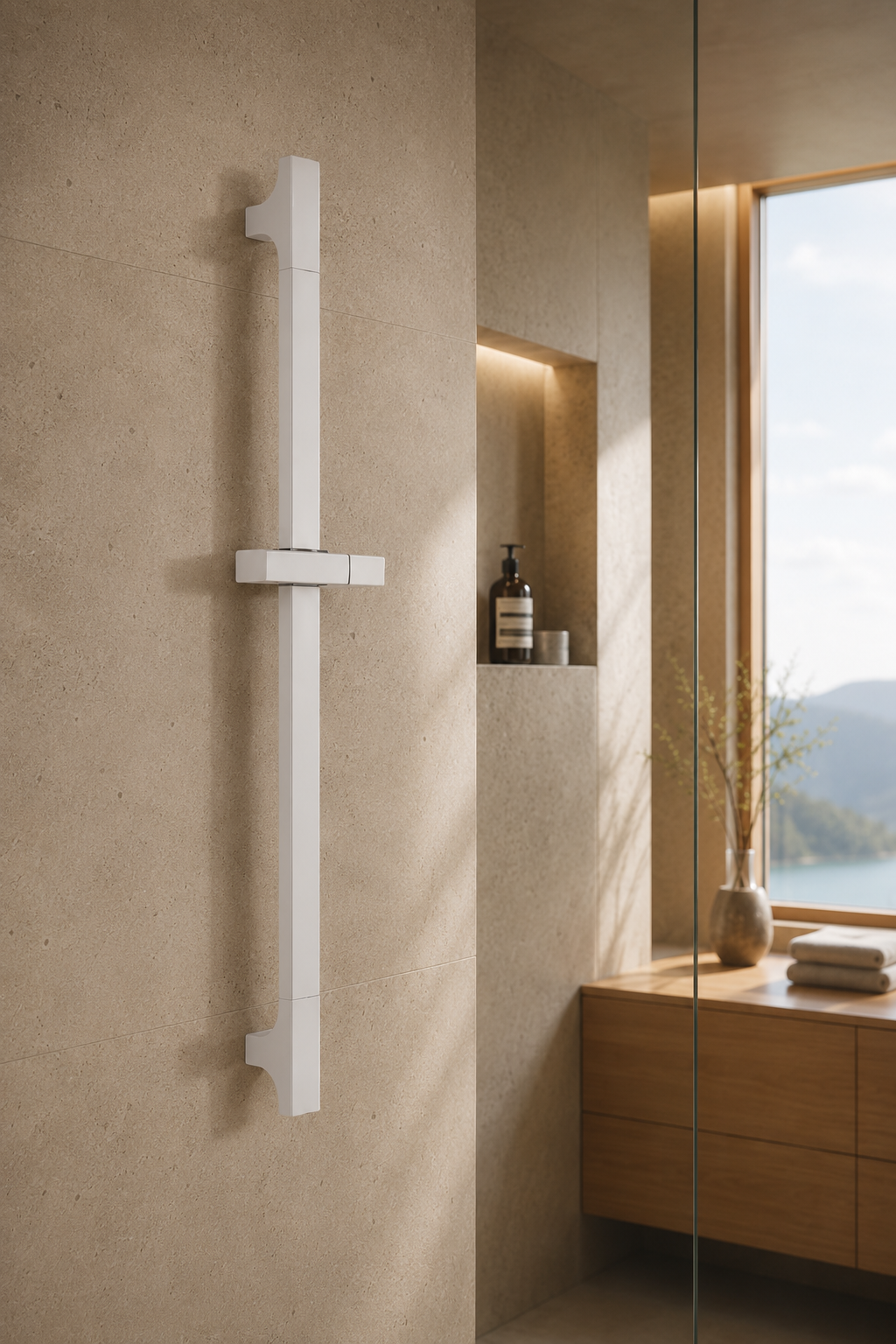 Barre de douche coulissante réglable blanche
