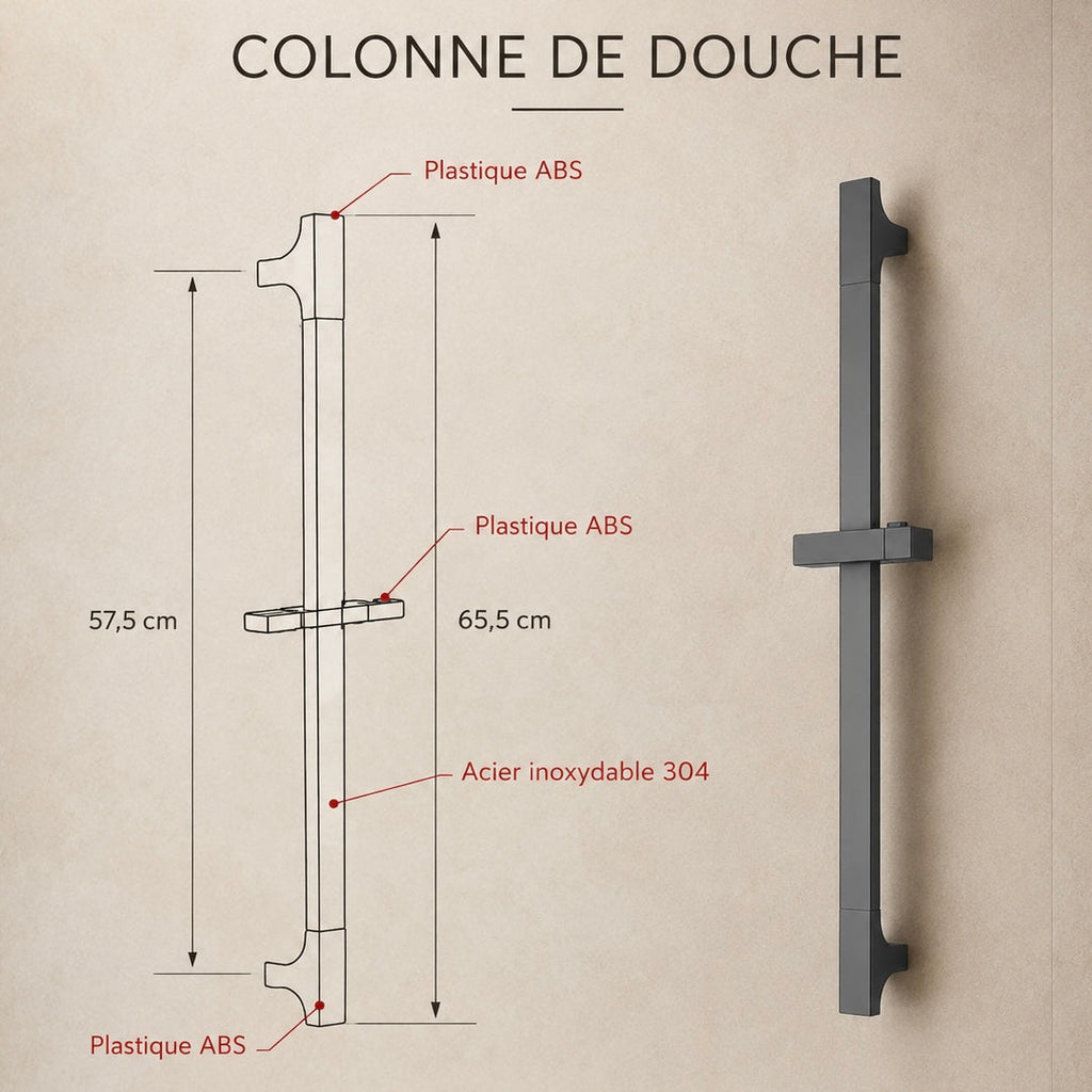 Barre de douche coulissante réglable grise