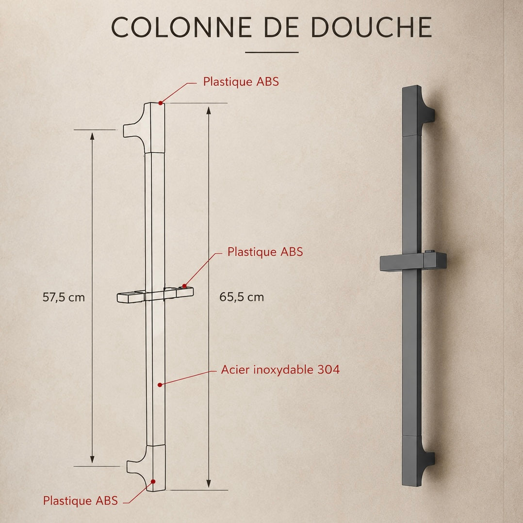 Barre de douche coulissante réglable grise