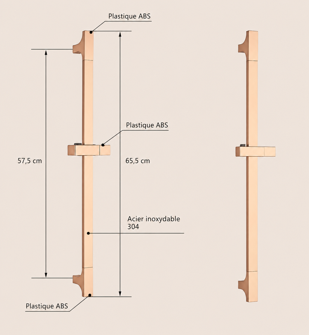 Barre de douche coulissante réglable or rosé