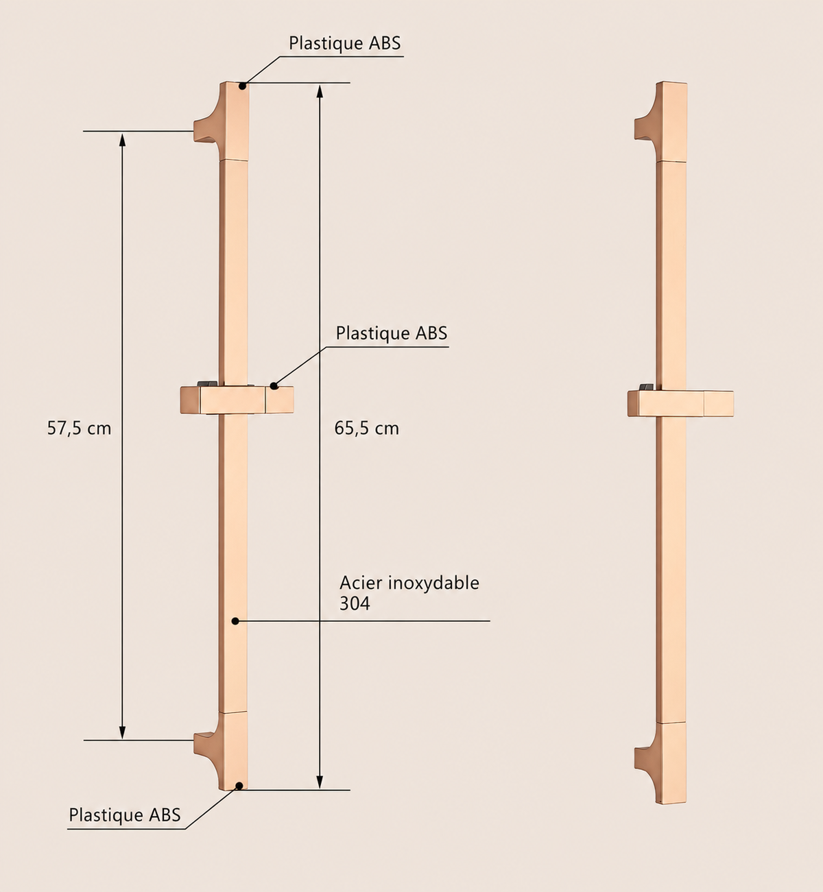 Barre de douche coulissante réglable or rosé