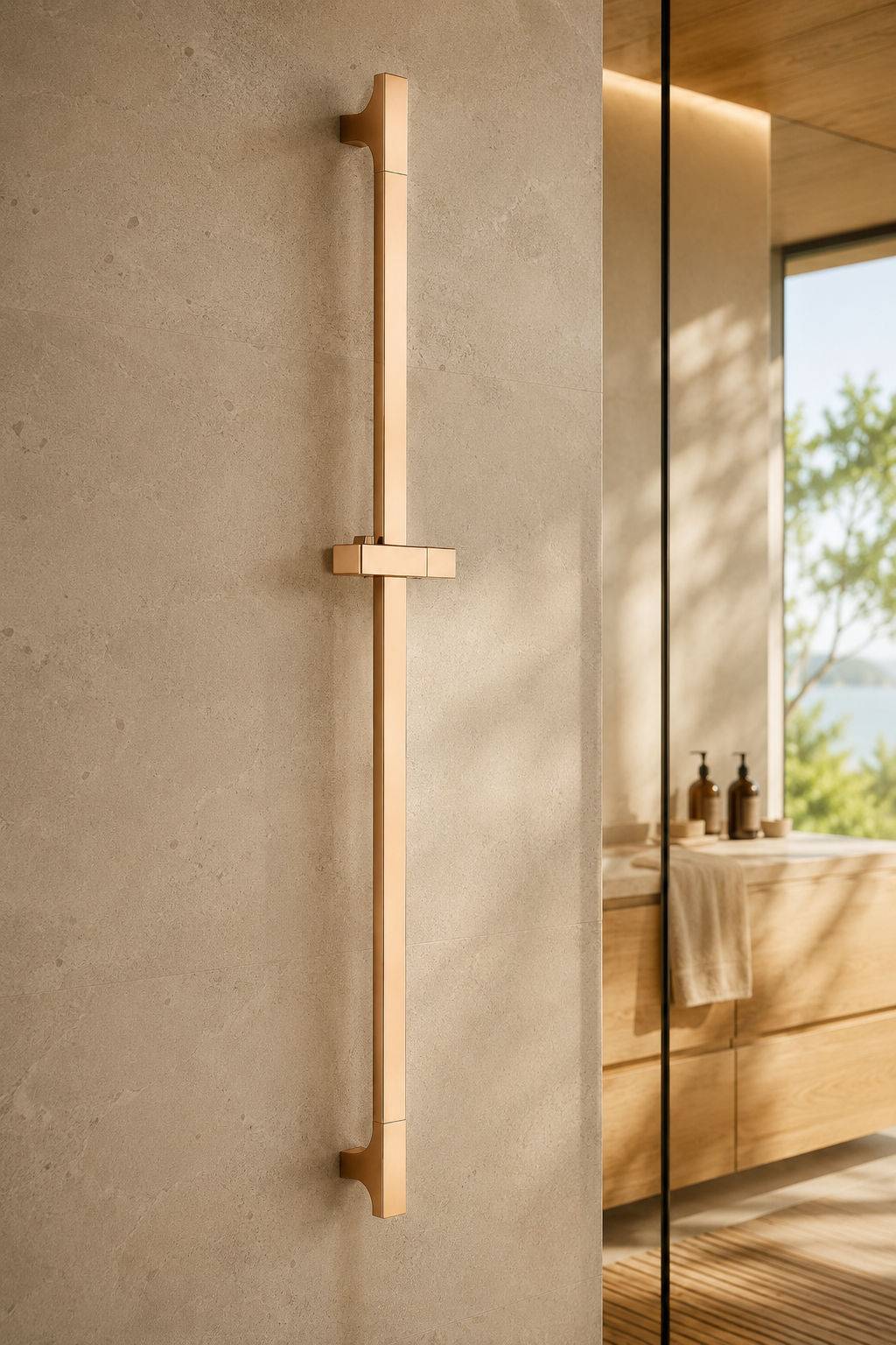 Barre de douche coulissante réglable or rosé