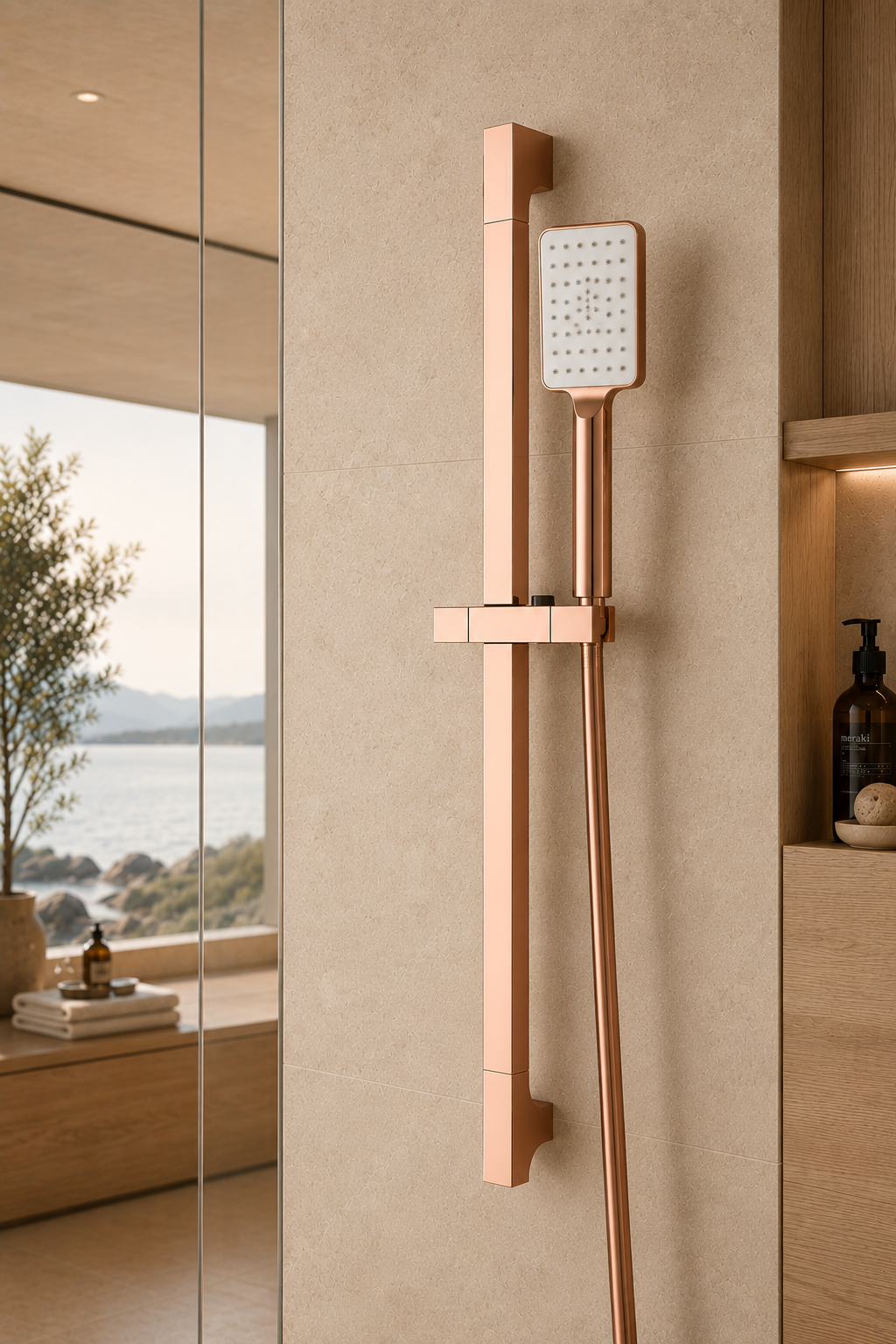 Colonne de douche réglable or rosé