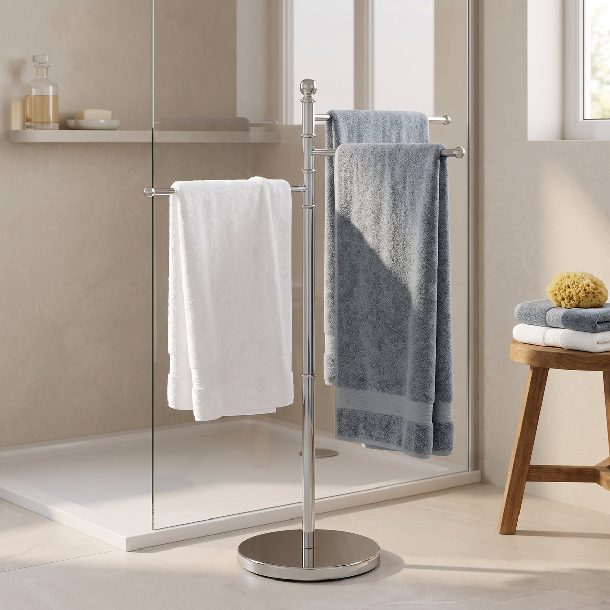 Porte-serviettes sur pied chromé
