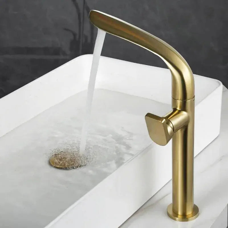 Robinet salle de bain or brillant col courbé