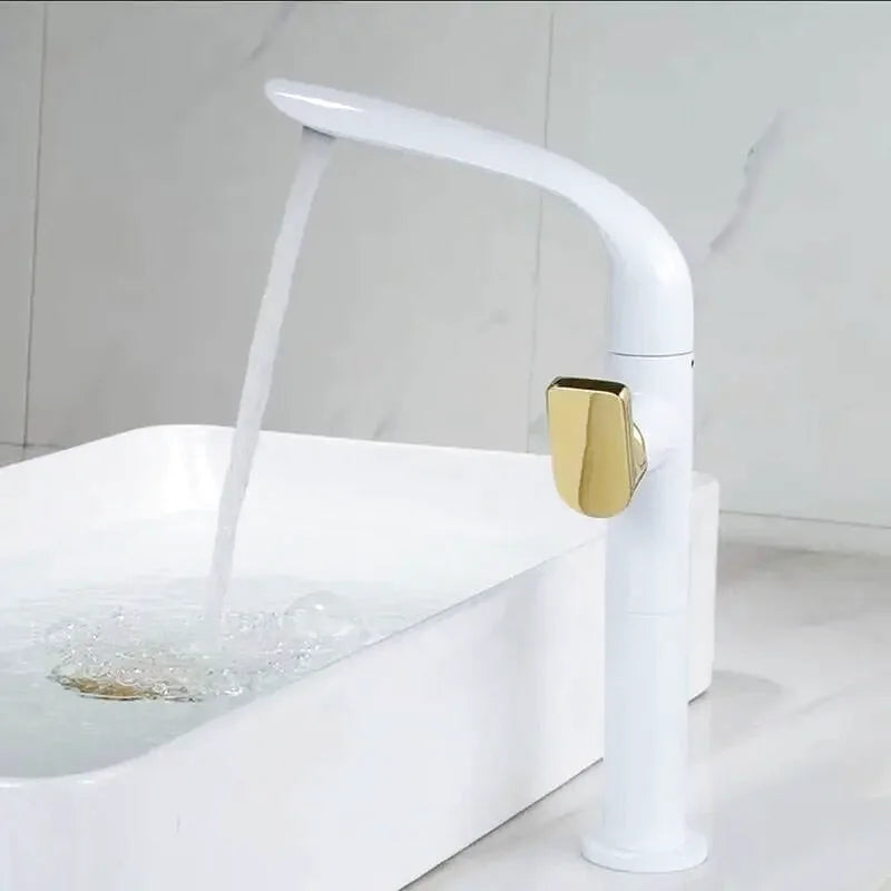 Robinet salle de bain or brillant col courbé