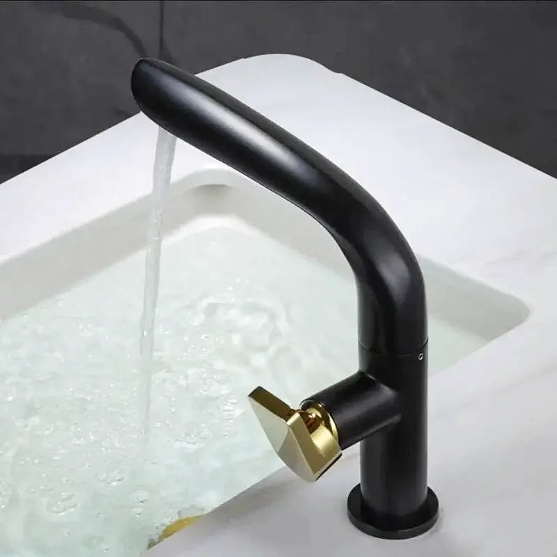 Robinet salle de bain or brillant col courbé