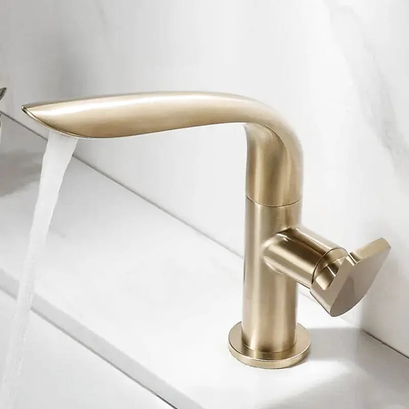 Robinet salle de bain or brillant col courbé