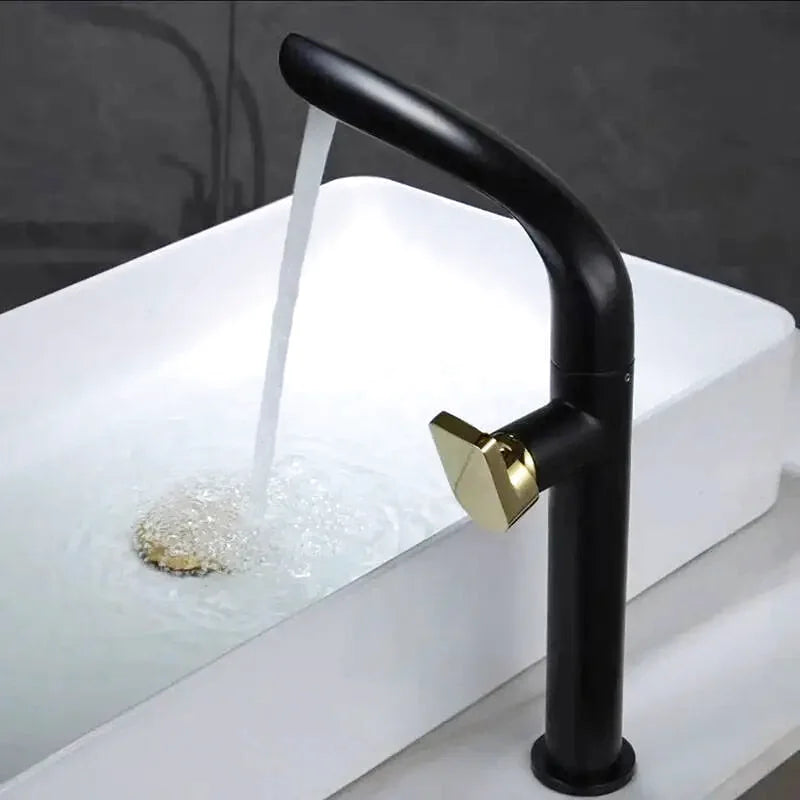 Robinet salle de bain or brillant col courbé