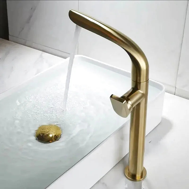 Robinet salle de bain or brillant col courbé