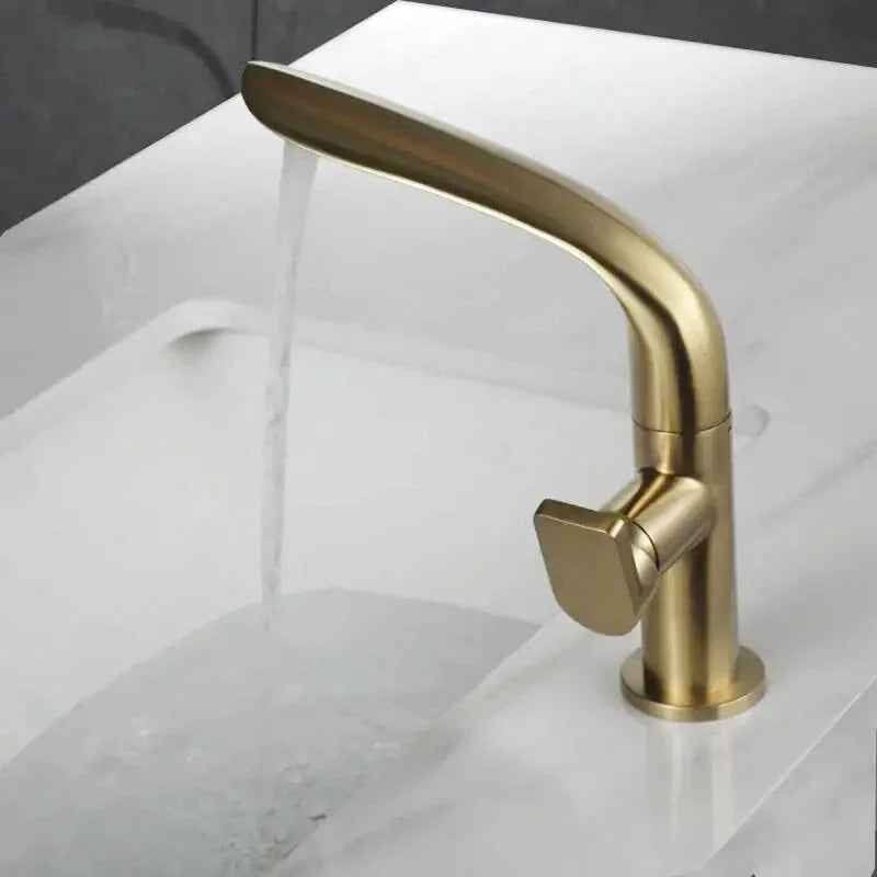 Robinet salle de bain or brillant col courbé