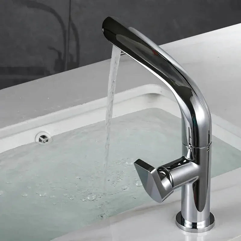 Robinet salle de bain or brillant col courbé