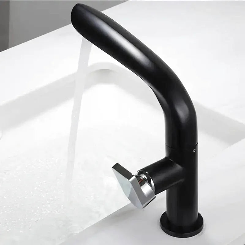 Robinet salle de bain or brillant col courbé