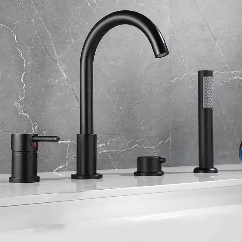 Robinet baignoire or brossé 4 trous avec douchette
