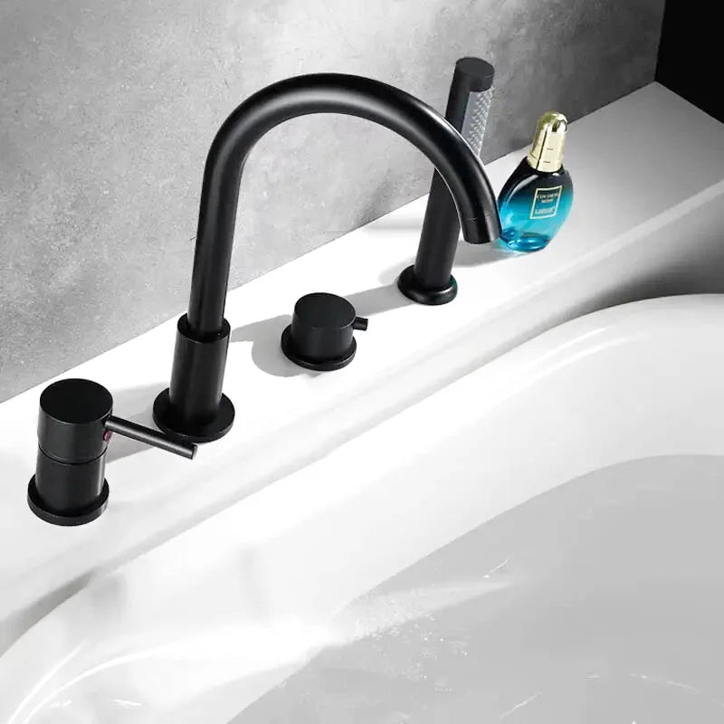 Robinet baignoire or brossé 4 trous avec douchette