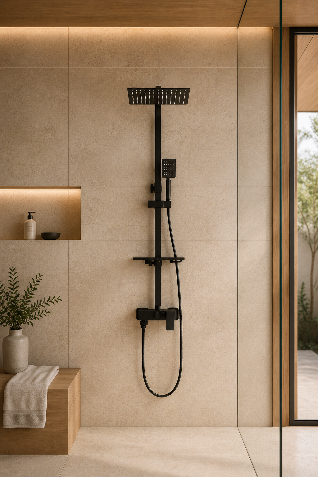 Colonne de douche avec mitigeur noir mat 30 cm