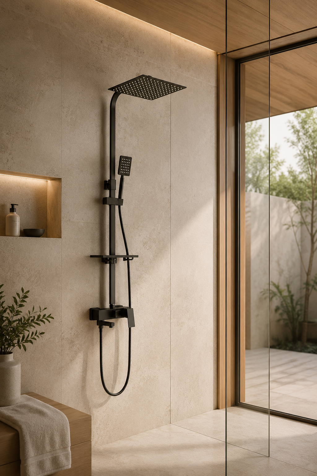 Colonne de douche avec mitigeur noir mat 30 cm