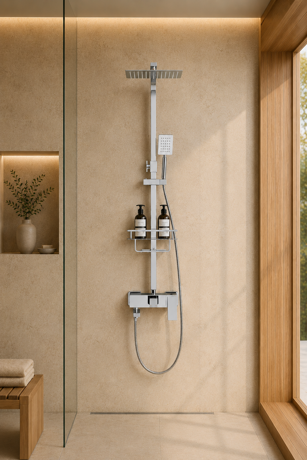 Colonne de douche avec mitigeur chrome 20 cm