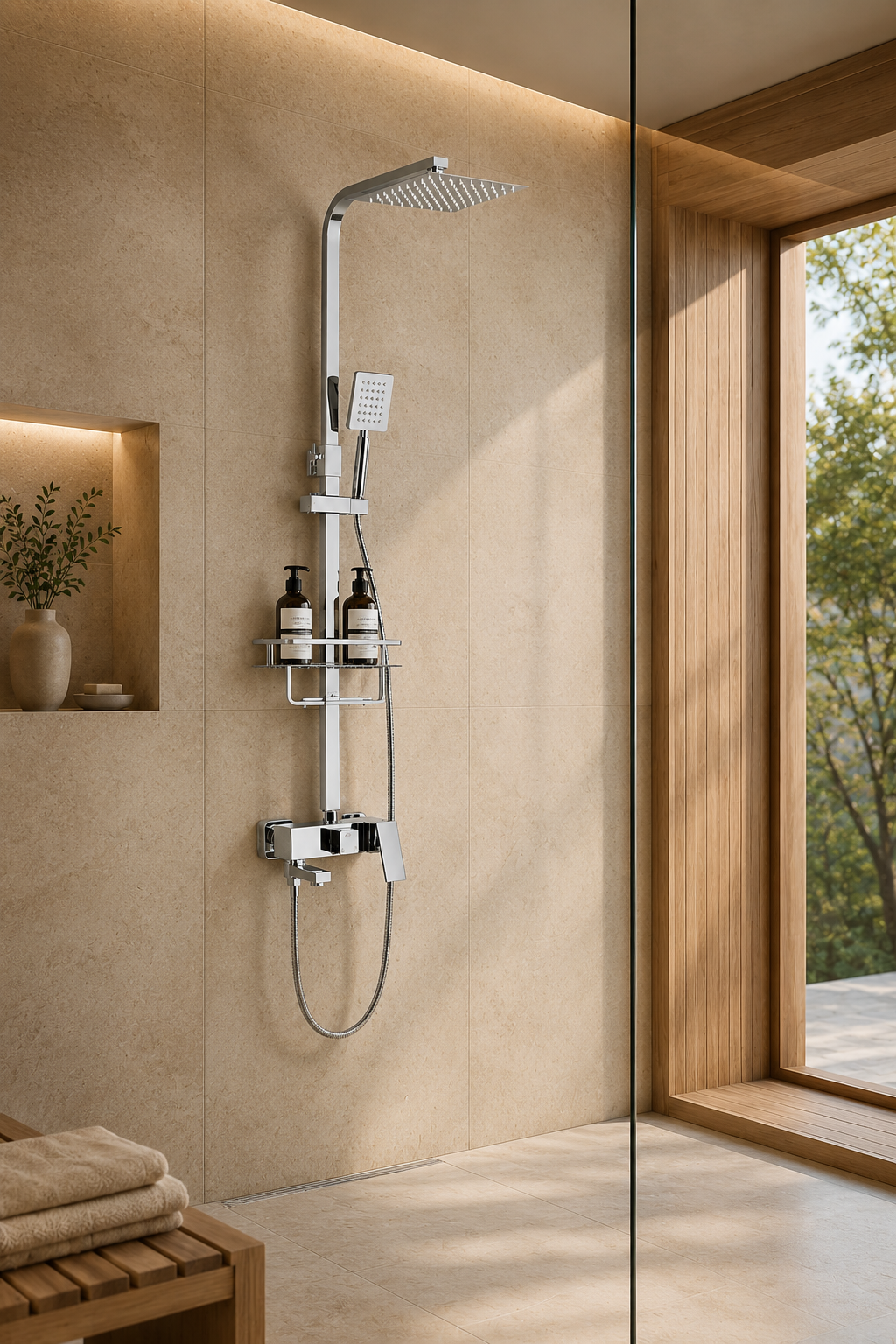 Colonne de douche avec mitigeur chrome 20 cm
