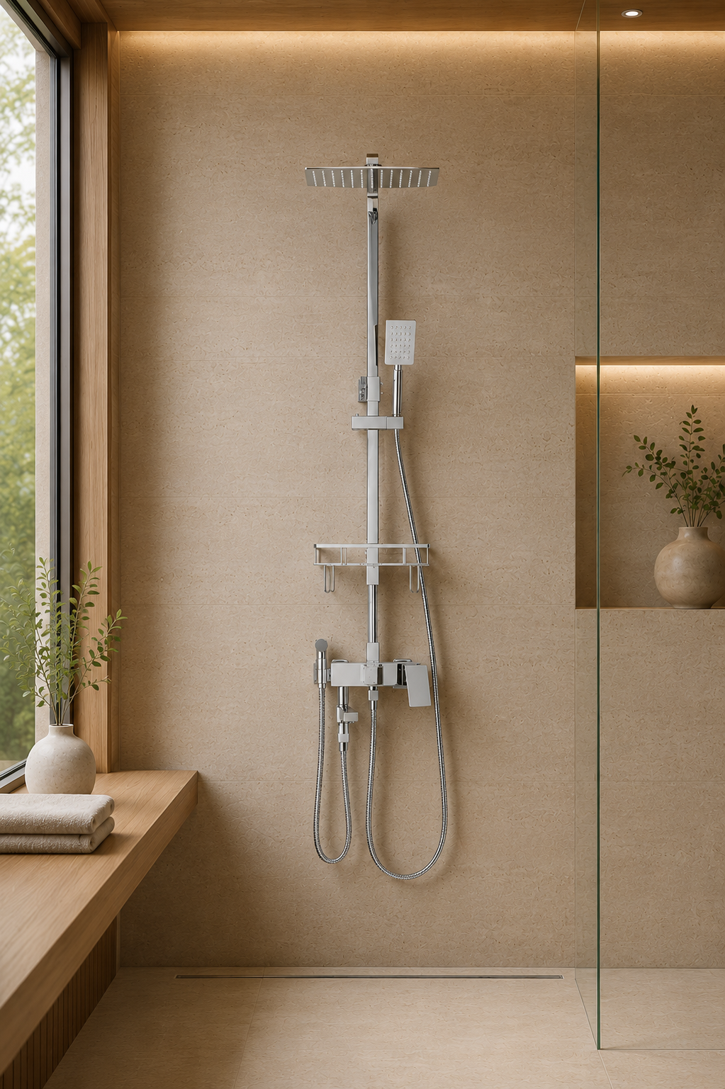 Colonne de douche avec mitigeur et douchette hygiénique chrome