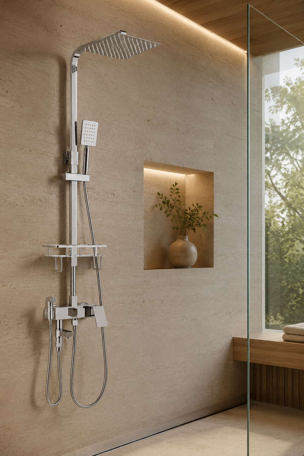 Colonne de douche avec mitigeur et douchette hygiénique chrome