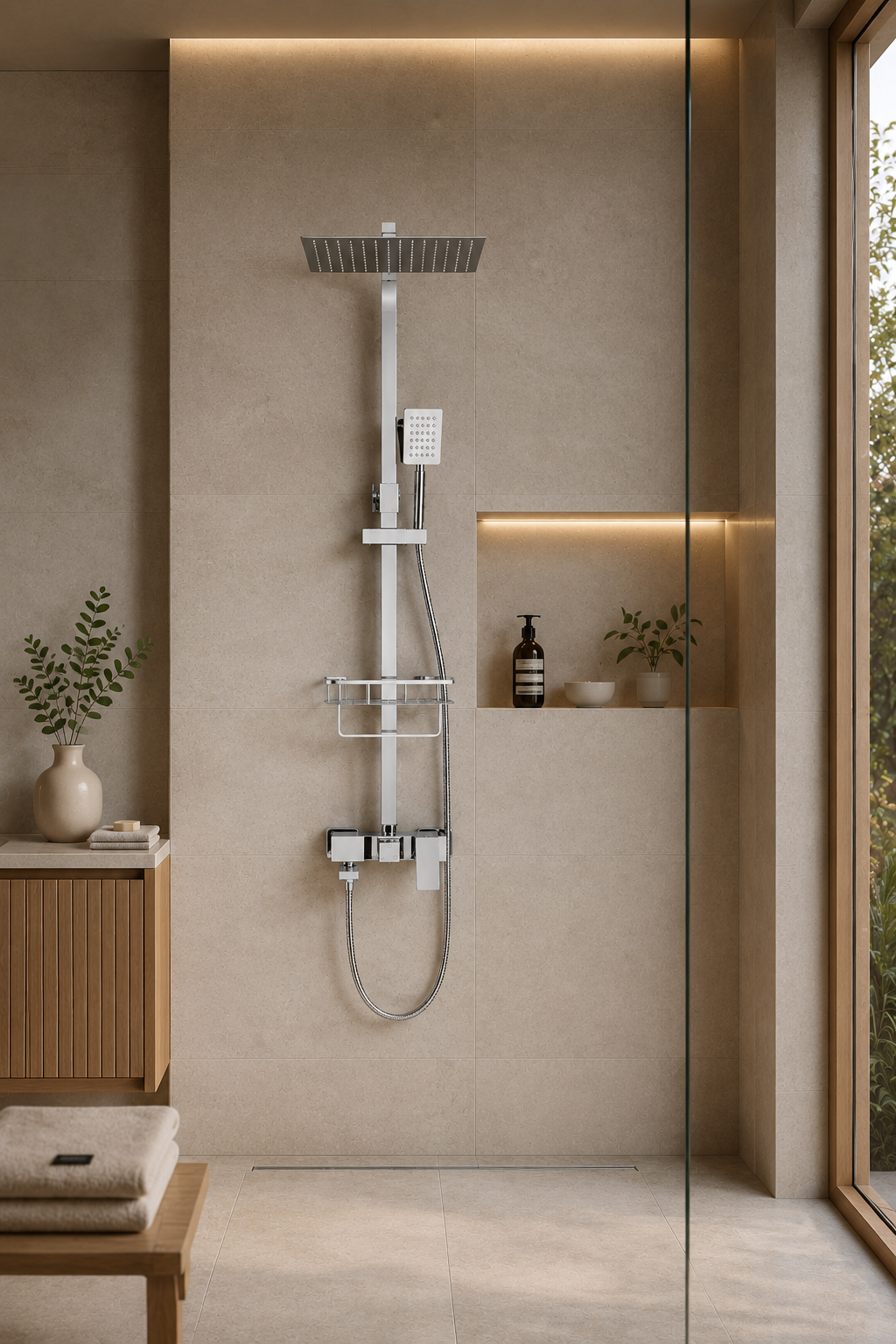 Colonne de douche avec mitigeur chrome 30 cm