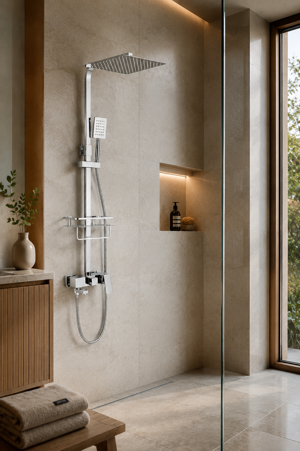 Colonne de douche avec mitigeur chrome 30 cm